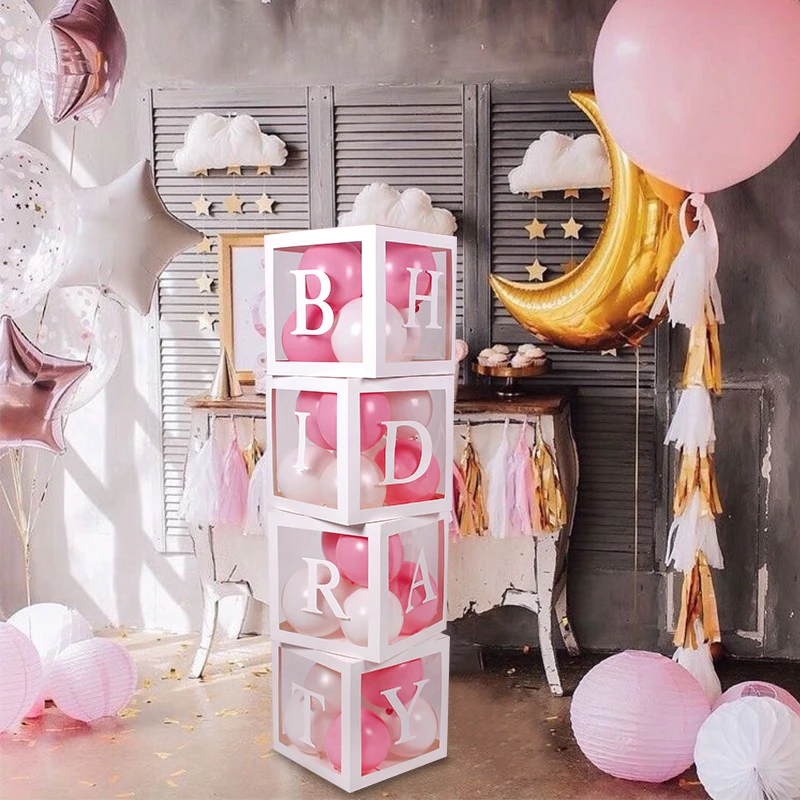 New Baby Shower Boxes Party Decorations 4pcs Transparent Balloons Decor