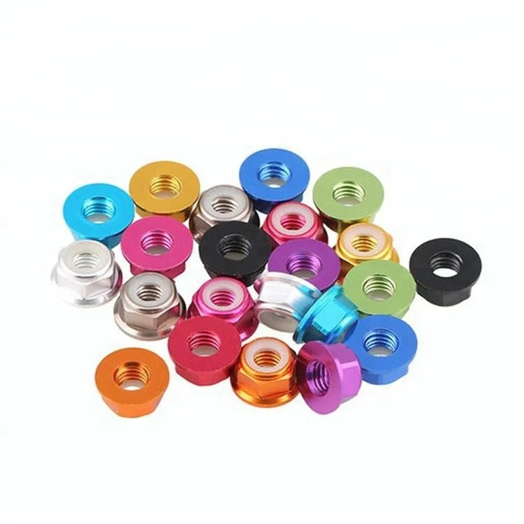 Oem Colorful Anodized 6061 Aluminum Hex Flanged Nylon Lock Nut For Uav ...