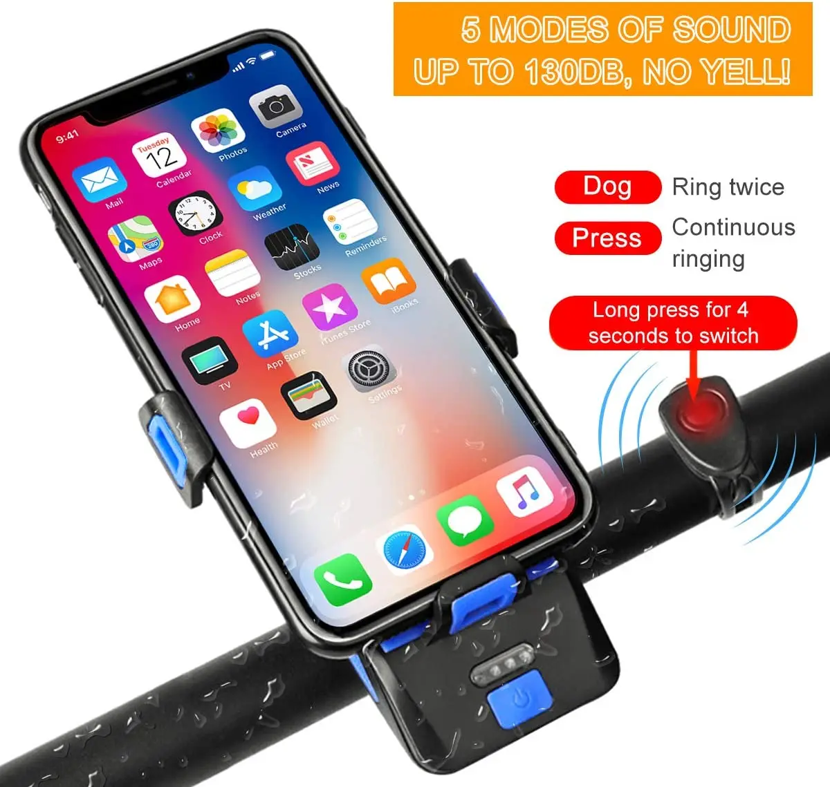 4in1phone Holder Bell Mobile Power Usb Rechargeable Waterproof T6 Led