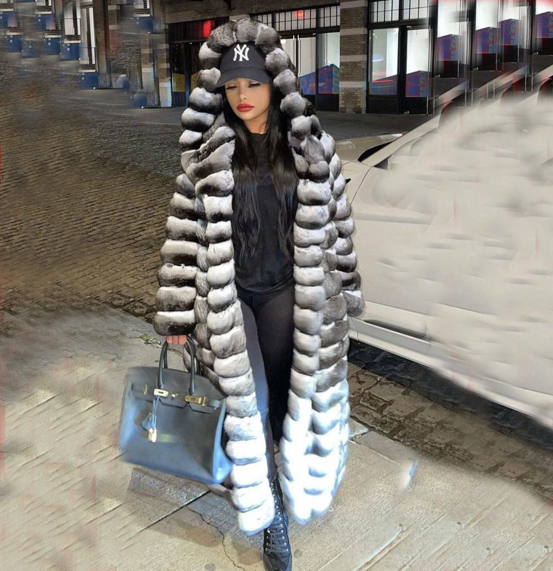 Winter Luxury - Chinchilla Fur Long Coat for Plus Size