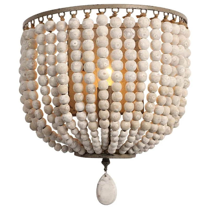 product french retro crystal wooden bead wall lamp led for corridor entrance aisle wall childrens room bedroom bedside princess room-10