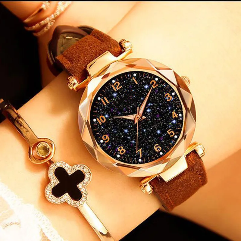 Ladies Watch 2019 New Casual Fashion Quartz Watch Women Clock Starry Sky Multicolor Leather Wristwatch