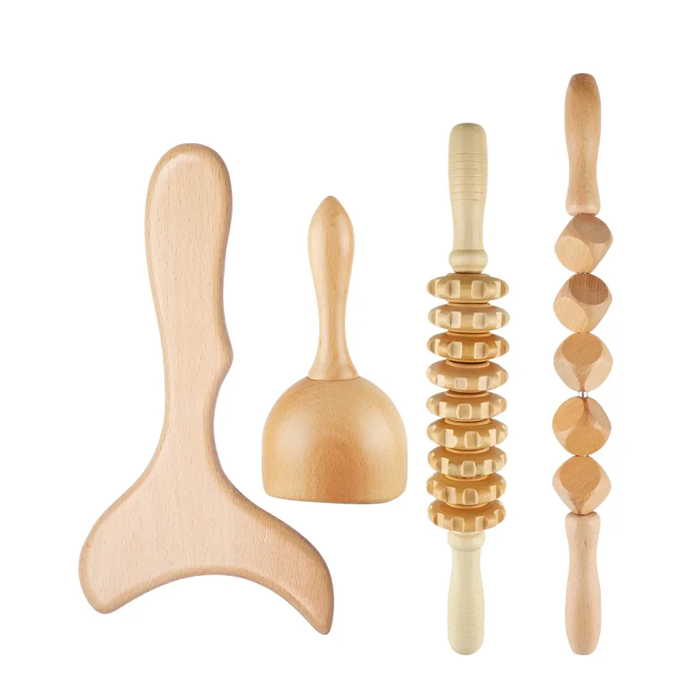 Portable Removable Handheld Wooden Massage Tools Set Wooden Roller