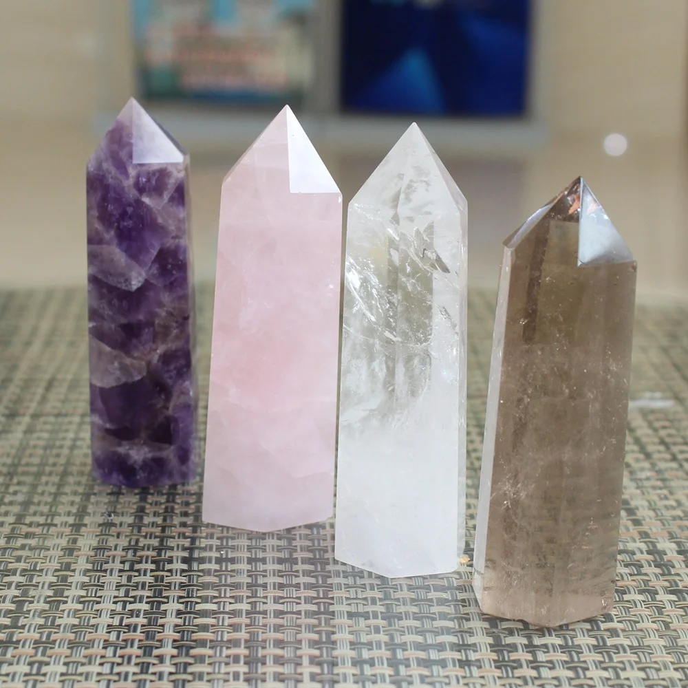 Details about   Natural Flourite Amethyst Rose Clear Quartz Crystal Point Obelisk Wand Healing~ 