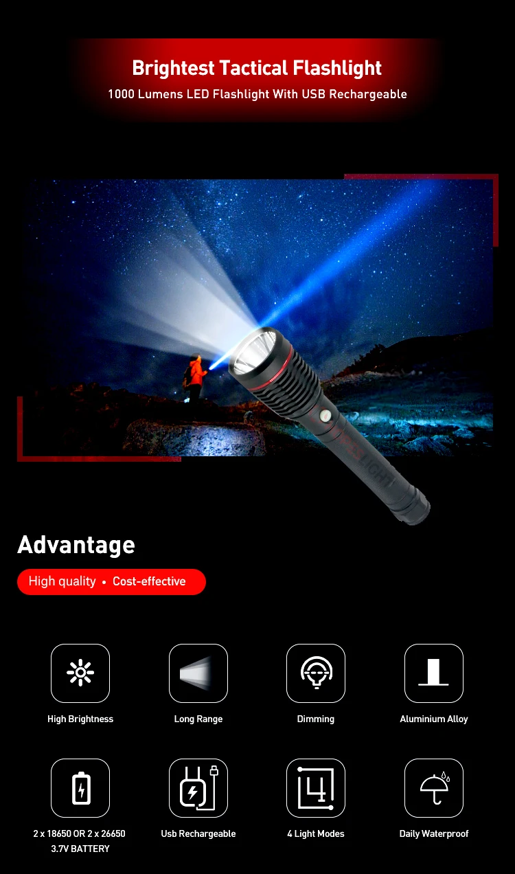 Tactical Military Police Led Flashlight Security Guard Heavy Duty