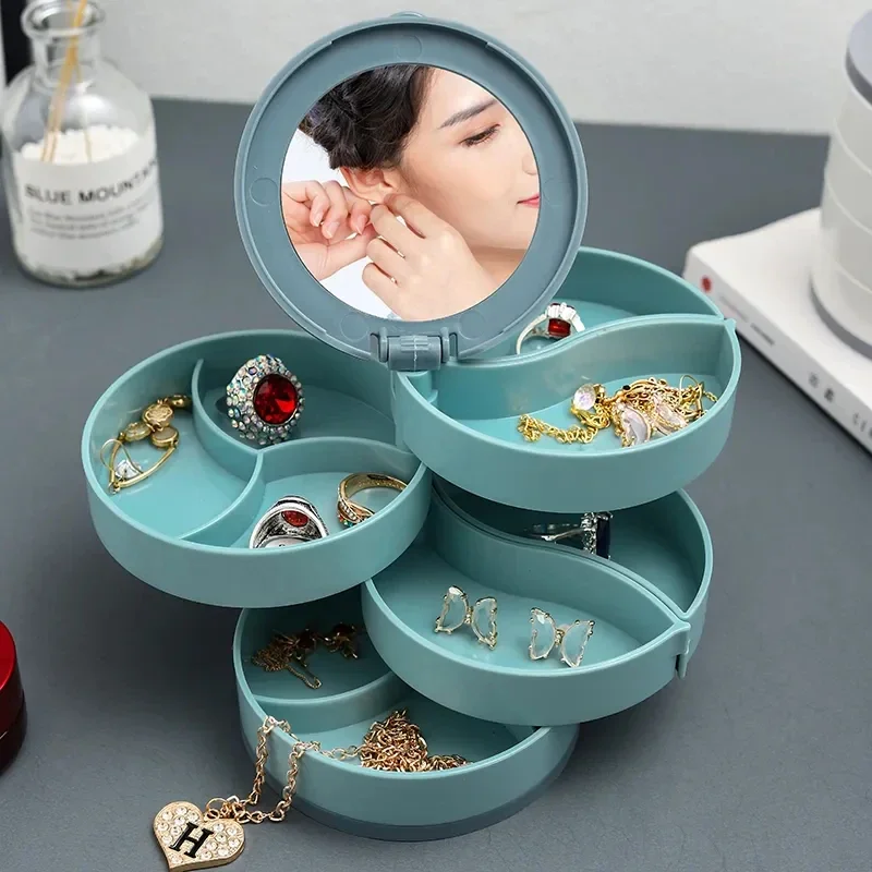 Premium Plastic Jewellery Organizer 360 Rotating 4-layer Jewelry Storage Box with Mirror for Fashion Girls & Women supplier