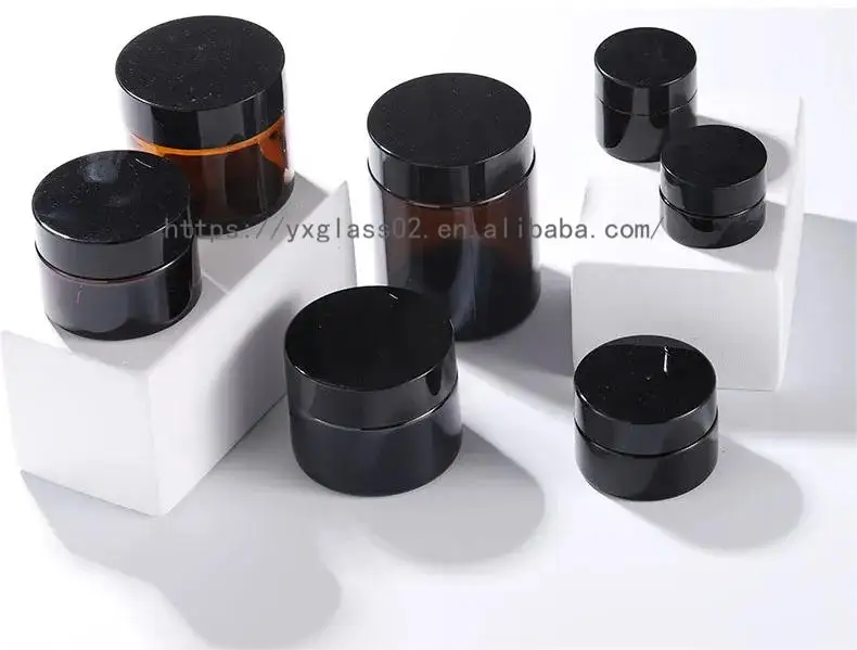 Cosmetic Glass Jars Empty Skincare Square Amber Face Cream Packaging container with Screw lid 15g20g30g50g factory