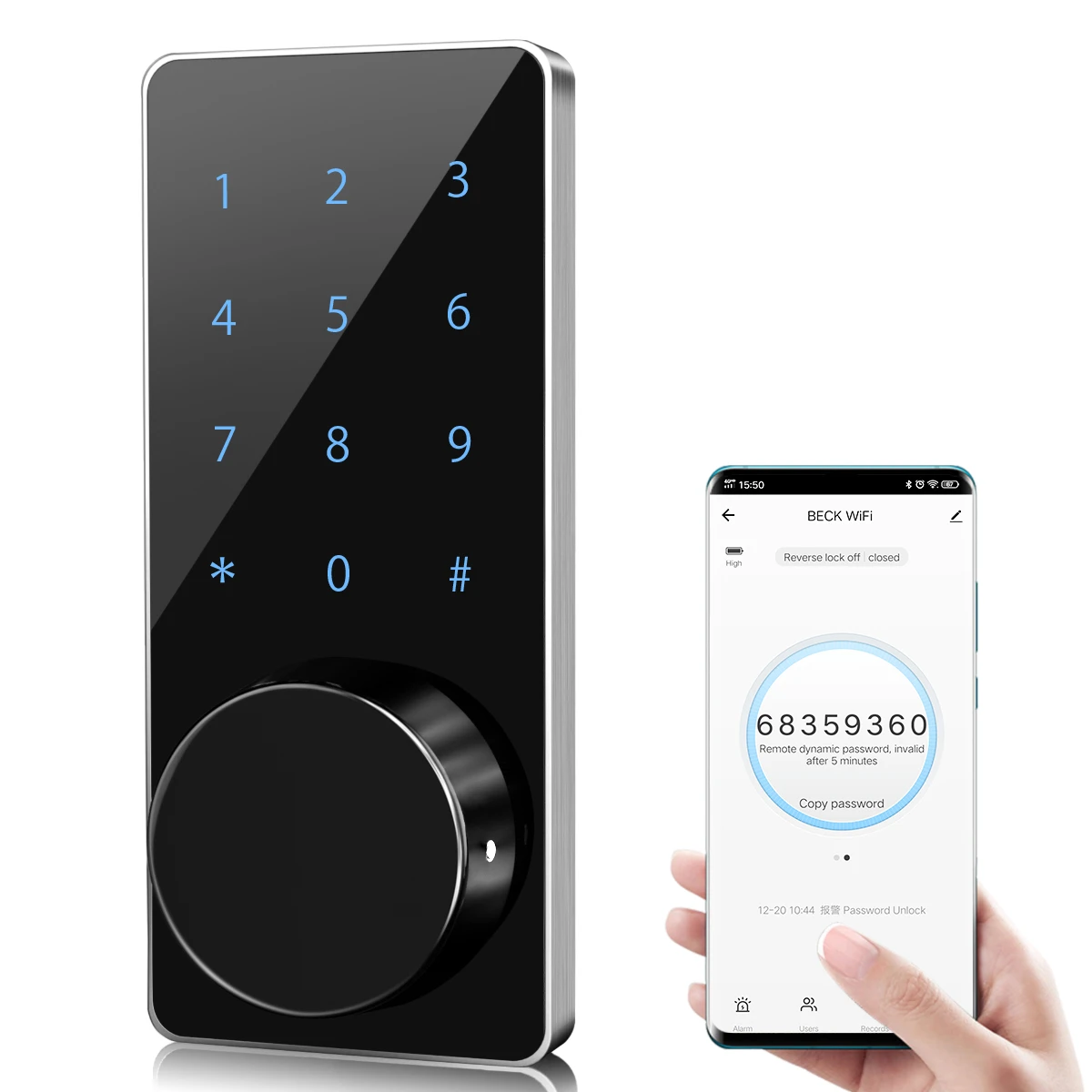

electric lock wifi app mart door,1 Piece, Silver+black