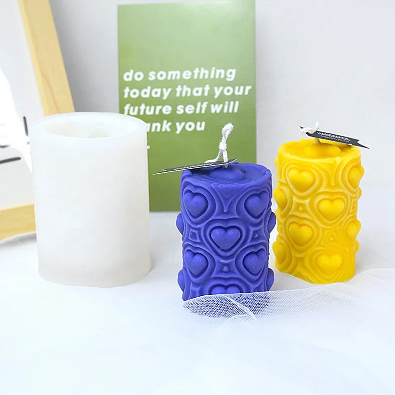 Dm842 Love Pillar Aromatherapy Candle Mold Embossed Heart Cylinder ...