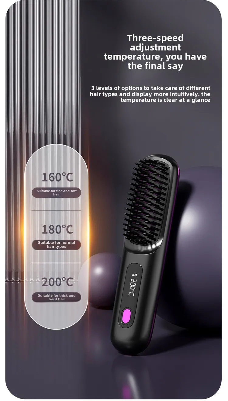 Portable Rechargeable LCD Wireless Hair Straightening Comb, Ceramic ...