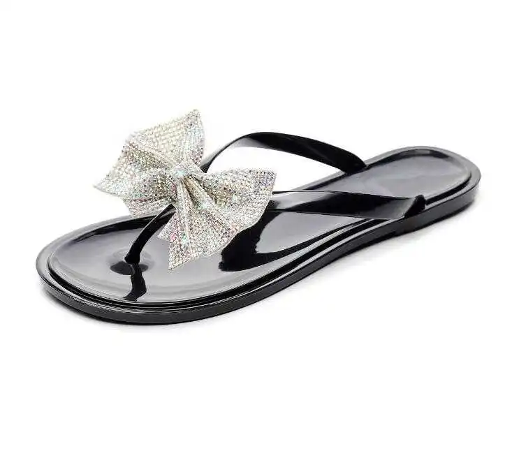 Spot for summer new clip foot bow flash diamond sandals and slippers women word slippers women flip flop from China