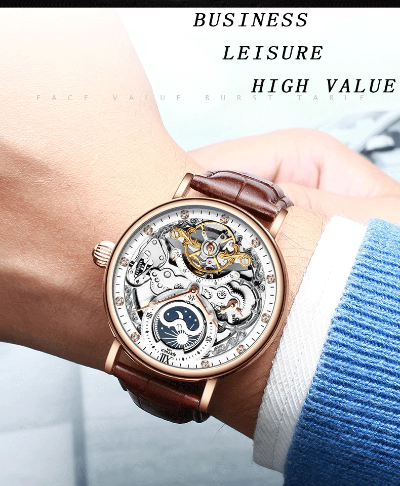 KINYUED OEM good quality luxury wholesale waterproof custom logo mechanical movement stainless steel watch