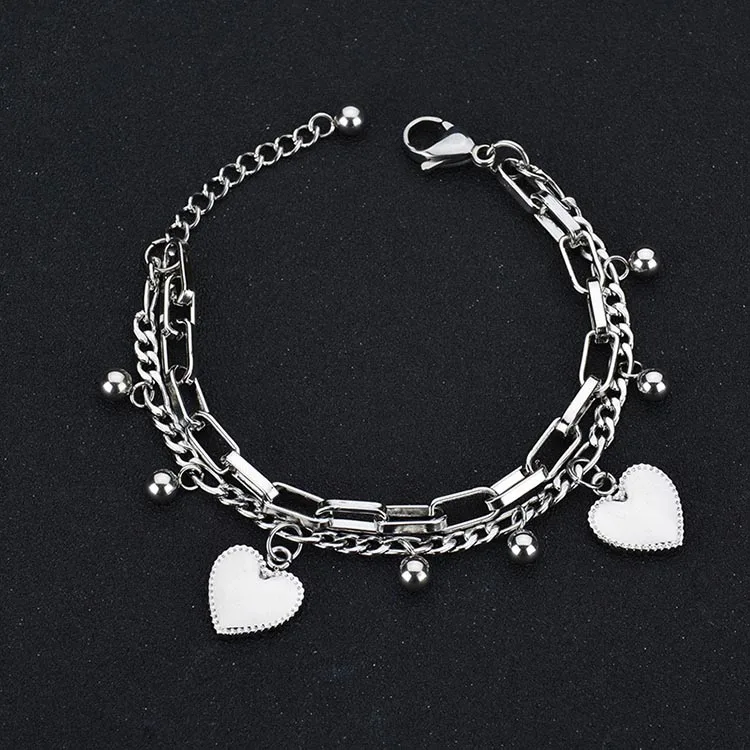 Charm Link Chains Bracelet Romantic Jewelry Stainless Steel Heart ...