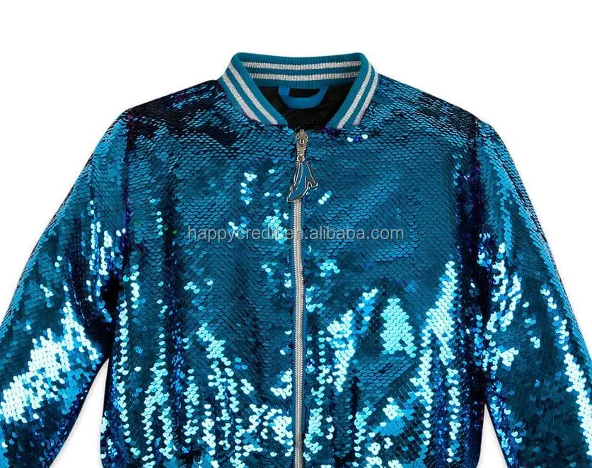 Reversible Sequins Bomber Jacket 2 Color Flip Sequins Red 