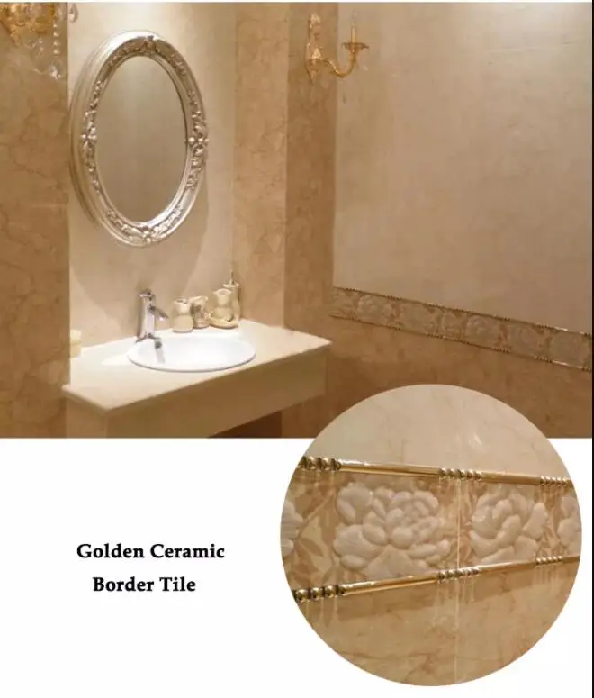 Decorative Golden Ceramic Kajaria Pencil Border Wall Tiles Border