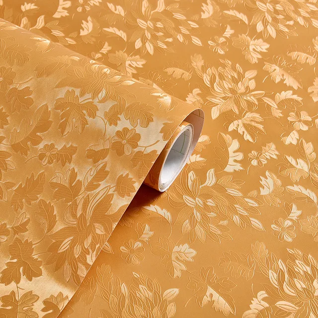 PVC solid colors self adhesive wallpaper golden flower home decoration