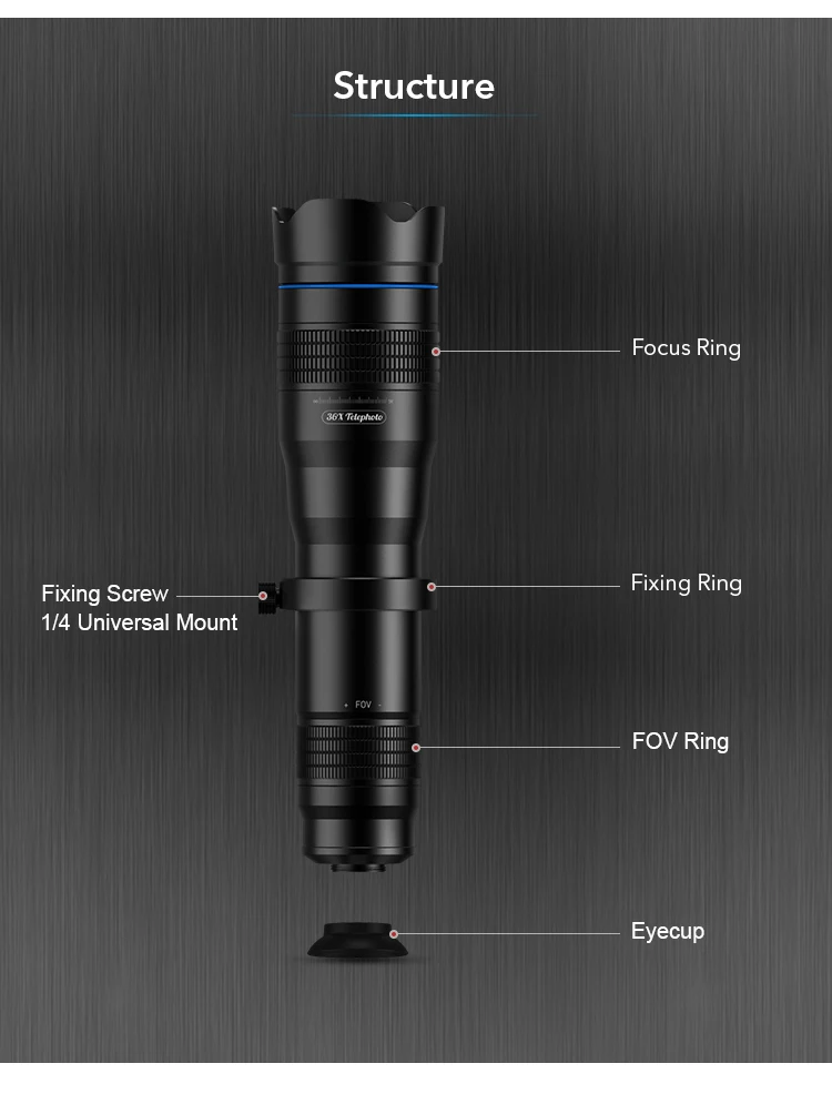 Apexel Professional 4k Hd 36x Telephoto Zoom Telescopic Lens Eyepiece