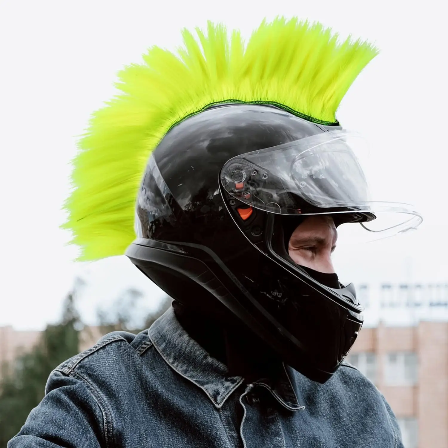 cosplay motorcycle helmet High Quality Motorcycle Helmet Mohawk Wig Synthetic Wigs Light Green  Cosplay Wig Mohawk Helmet Hair (Helmet Not Included)
