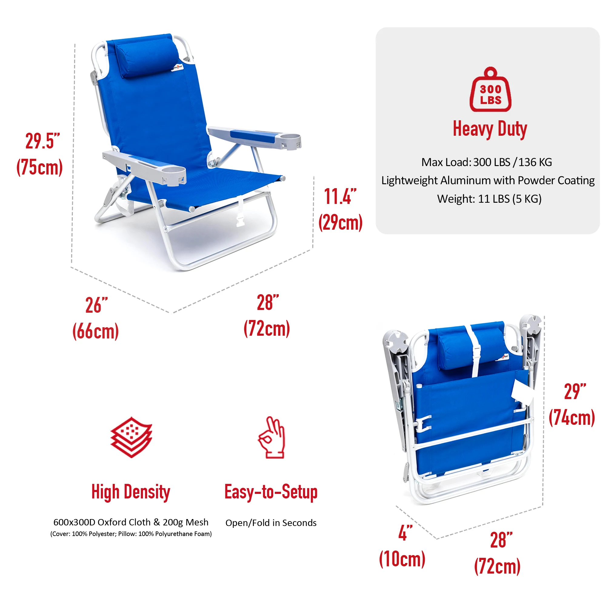 Sunnyfeel Lay Flat Beach Chair & Backpack Beach Chair With Headrest For