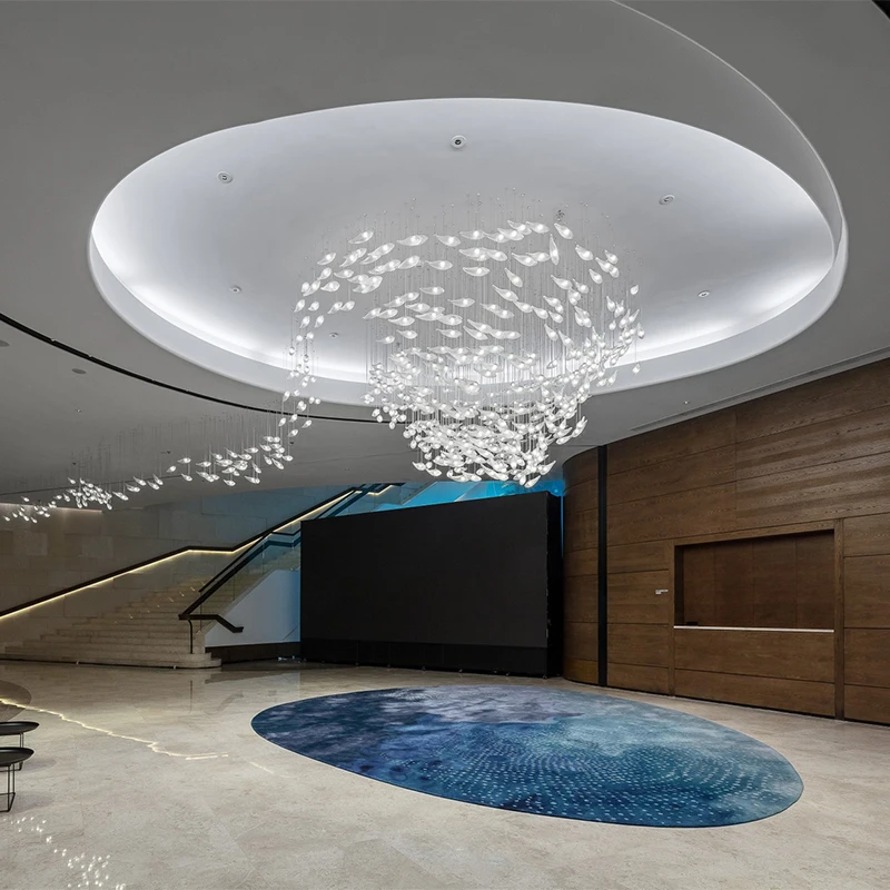 Custom made hotel large lobby modern ceiling pendants crystal lighting chandelier