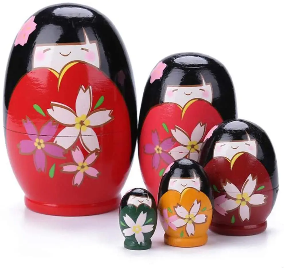 Japanese Nesting Dolls 5 Piece Russian Matryoshka Handmade Stacking