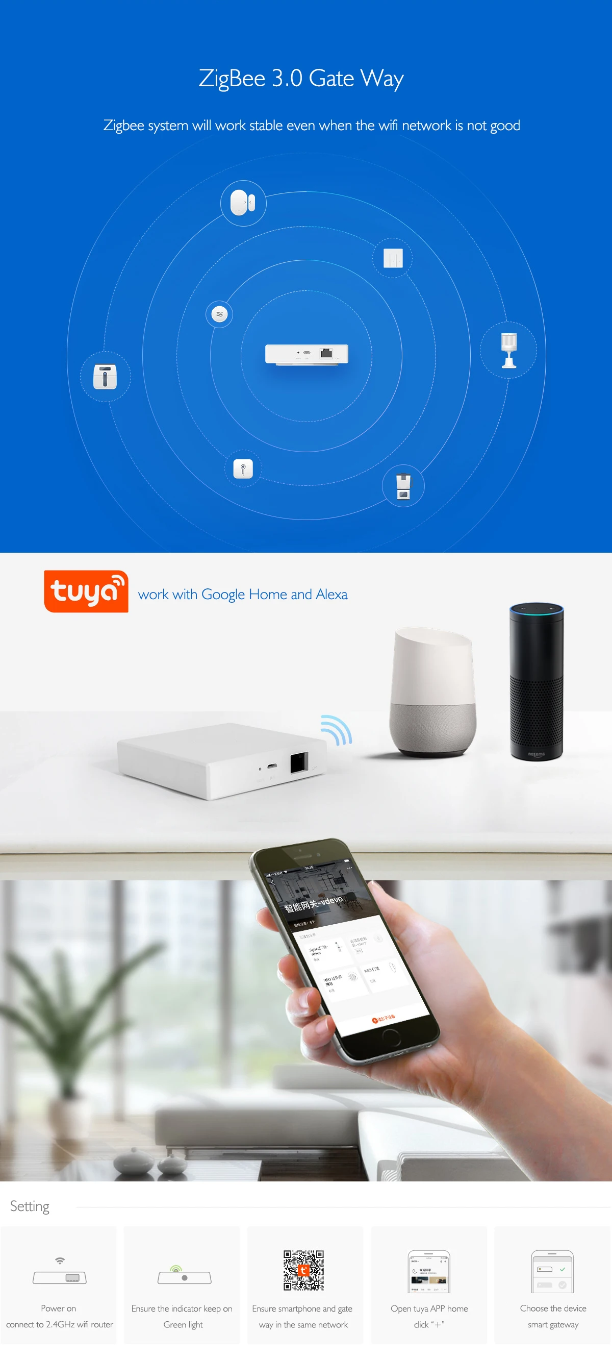 Smartdust Google Alexa Voice Smart Home Automation Tuya Zigbee 3.0 Hub Wifi Ha 1.2 Remote Controller Gateway - ANKUX.COM