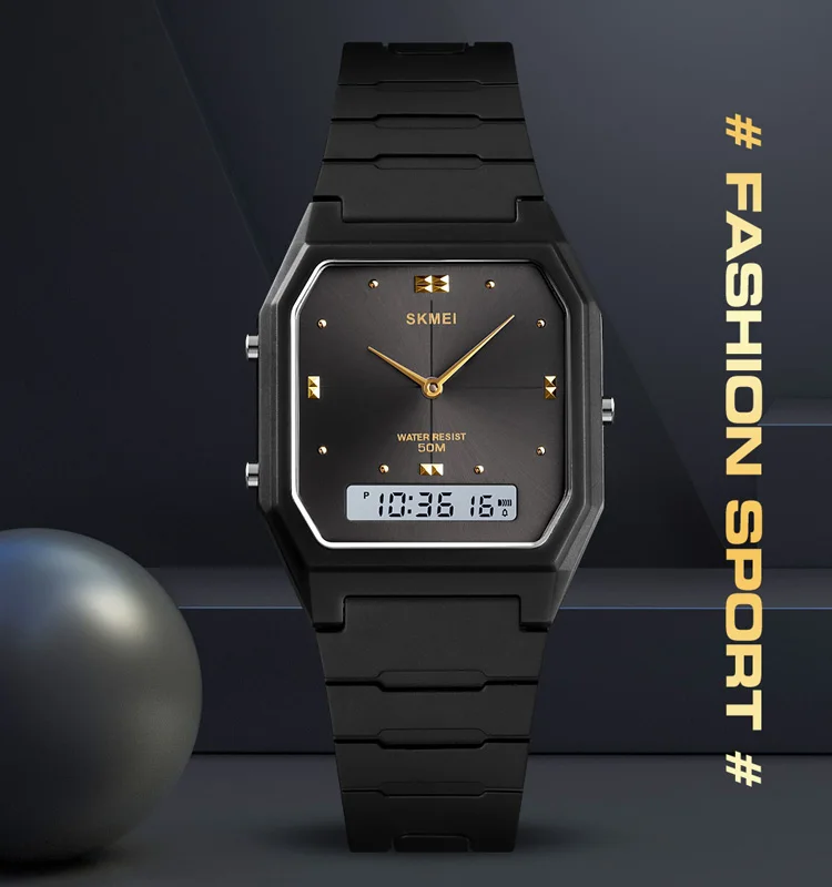SKMEI 1604 Square Analog Digital Watch description image