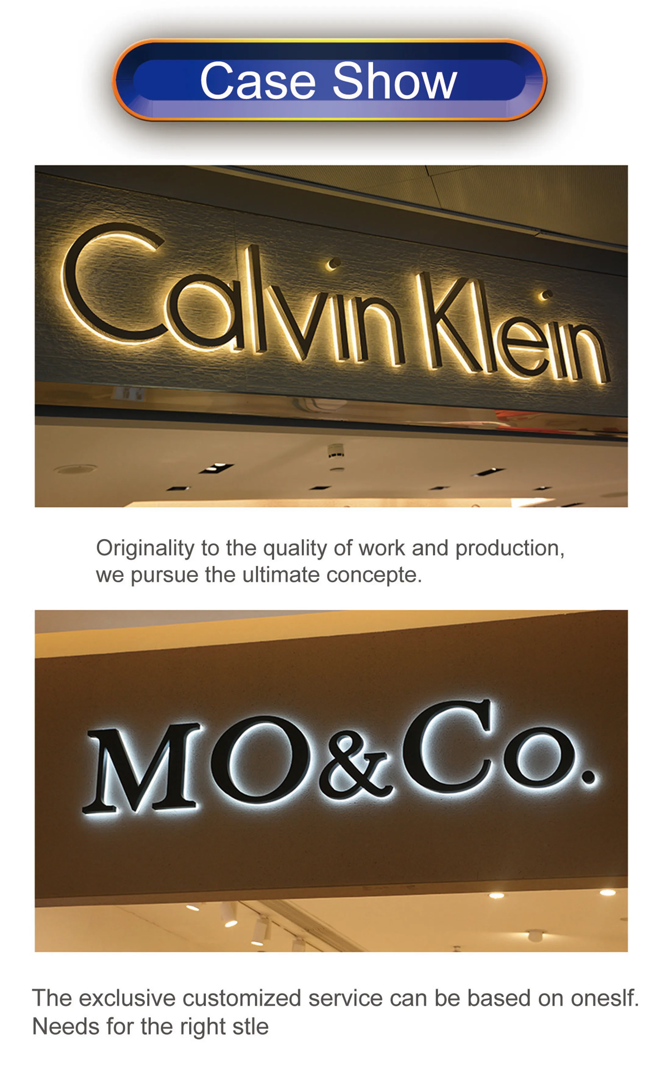 户外定制 led 不锈钢金属背光标志 3d 字母通道背光