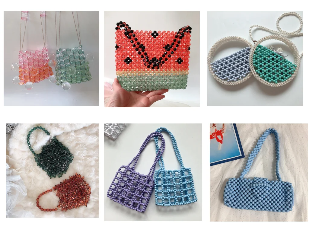 Women Blue Colored Beaded Acrylic Hand Bags Evening Bags for Wedding Party