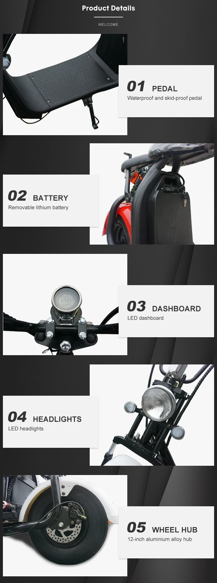 Emak/COC/EEC Classic Hot Selling 2 Wheel Wide Wheel Electrical Scooter Citycoco Europe for Sale Cheap