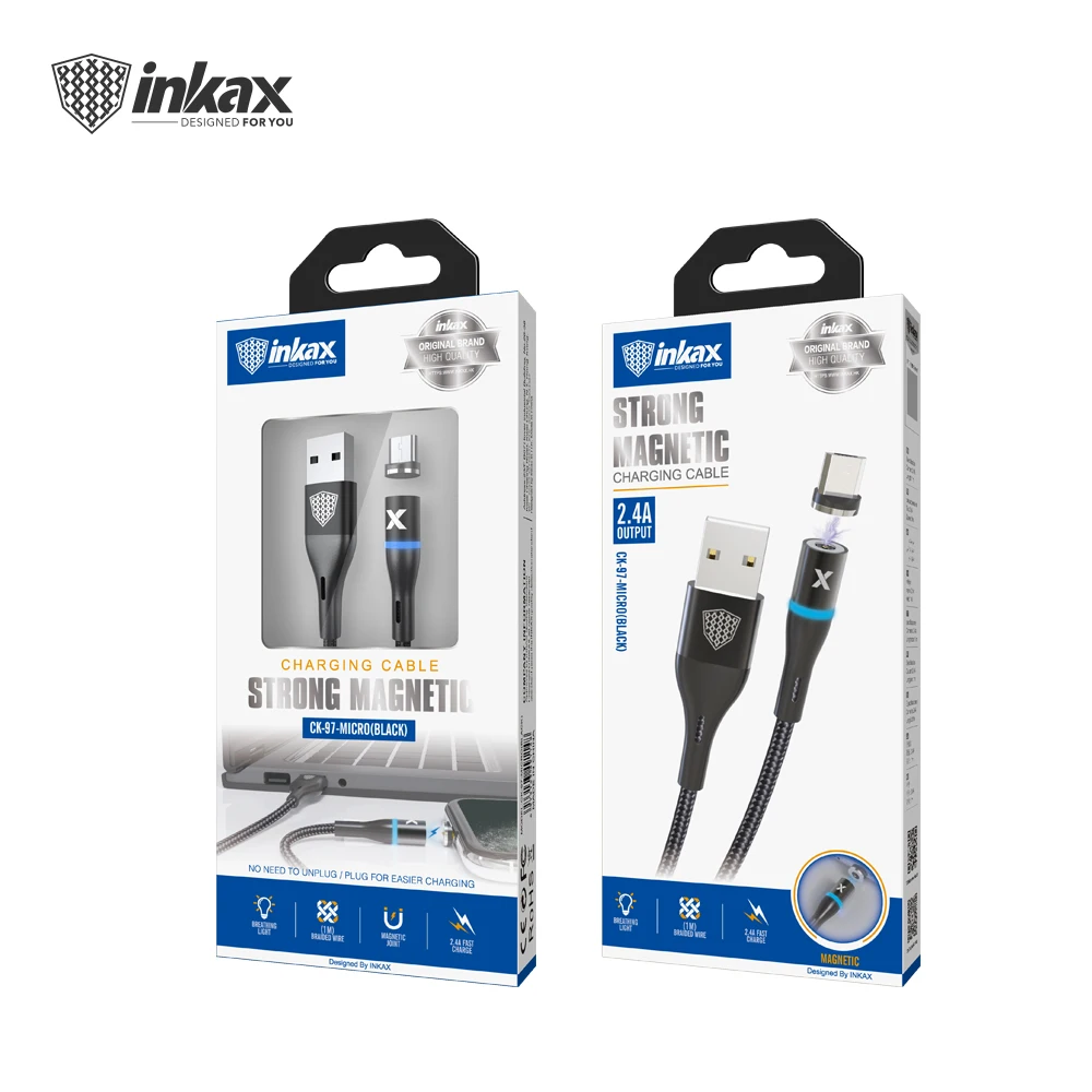 2020 New Hot sale inkax CK-97-MICRO USB Cable 1M 2.4A Strong Magnetic Charging Cable Metal Connector Braid Jacket - ANKUX.COM