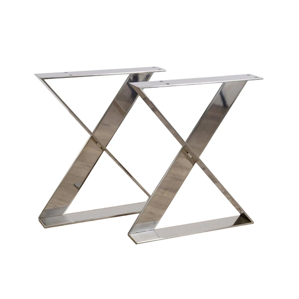 Good Quality Flat Stainless Steel Shinny Brushed Chrome X Shaped Table