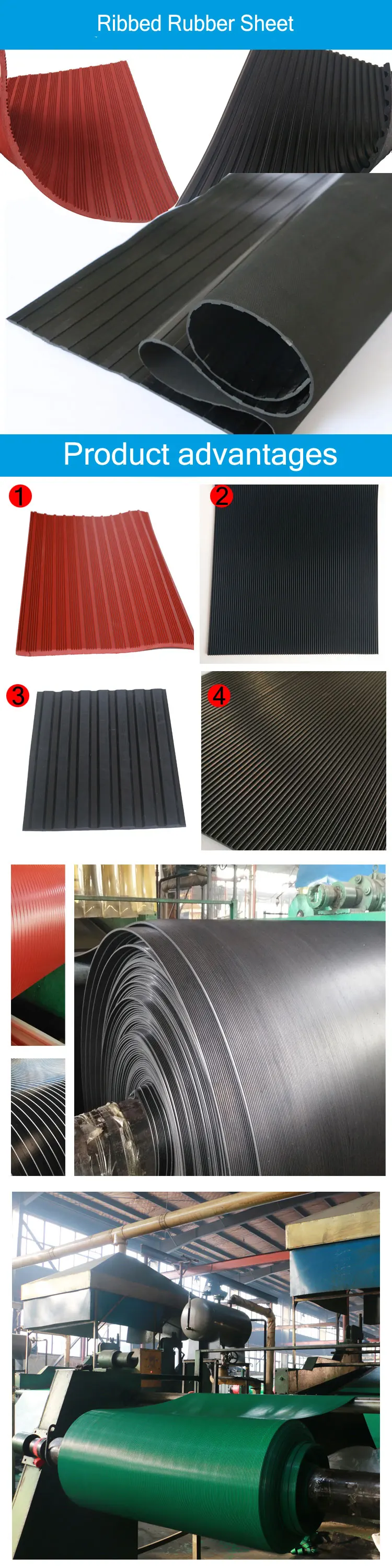 Industry corrugated fine ribbed rubber floor mat