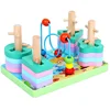 Pletom Cartoon Wooden Four Sets of Columns Creative Geometric Shape Paired Around The Beads Building Blocks Toys for Kids
