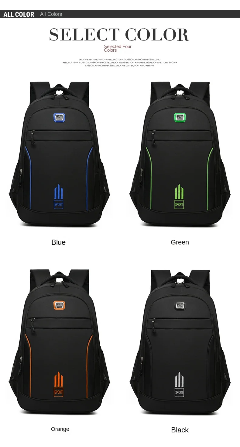 Men's Nylon Oxford Cloth Backpack Large Capacity Casual Travel Bag Polyester Lining Waterproof for Students Simple Everyday Use