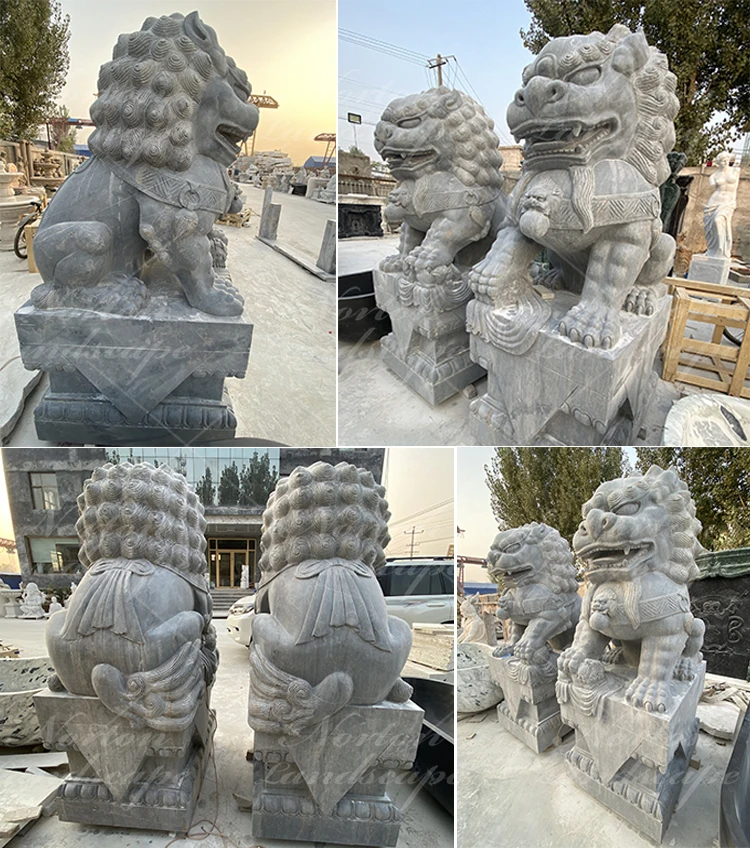 Custom Outdoor Garden Ornament Large Granite Fu Dogs Sculpture Marble