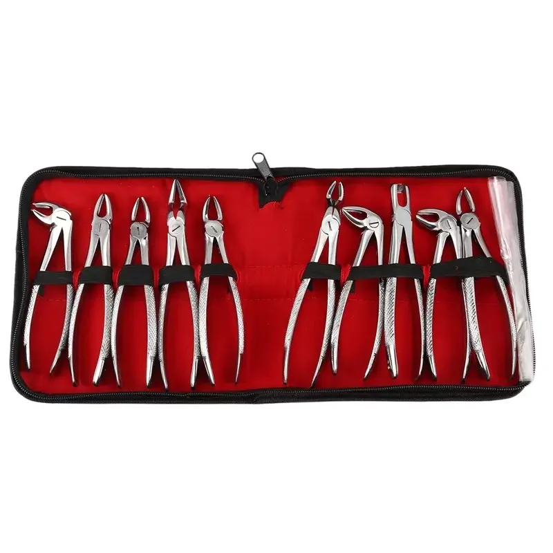 High quality dental adult extraction forceps stainless steel 10 pieces full set supplier