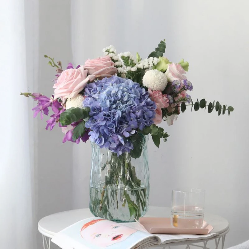 Home Gardening Decoration To Cultivate Plants Flowers Blue Transparent Flower Glass Vase Tree