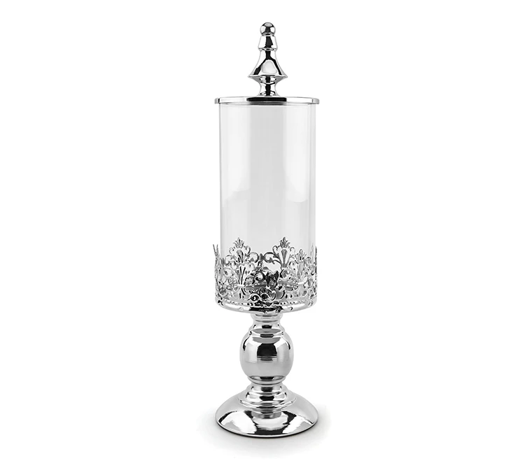 Retro Wedding Table Decoration Glass Candlestick Holders Tall Candle Stick Stand Gold Clear Glass Candle Holder with Lid