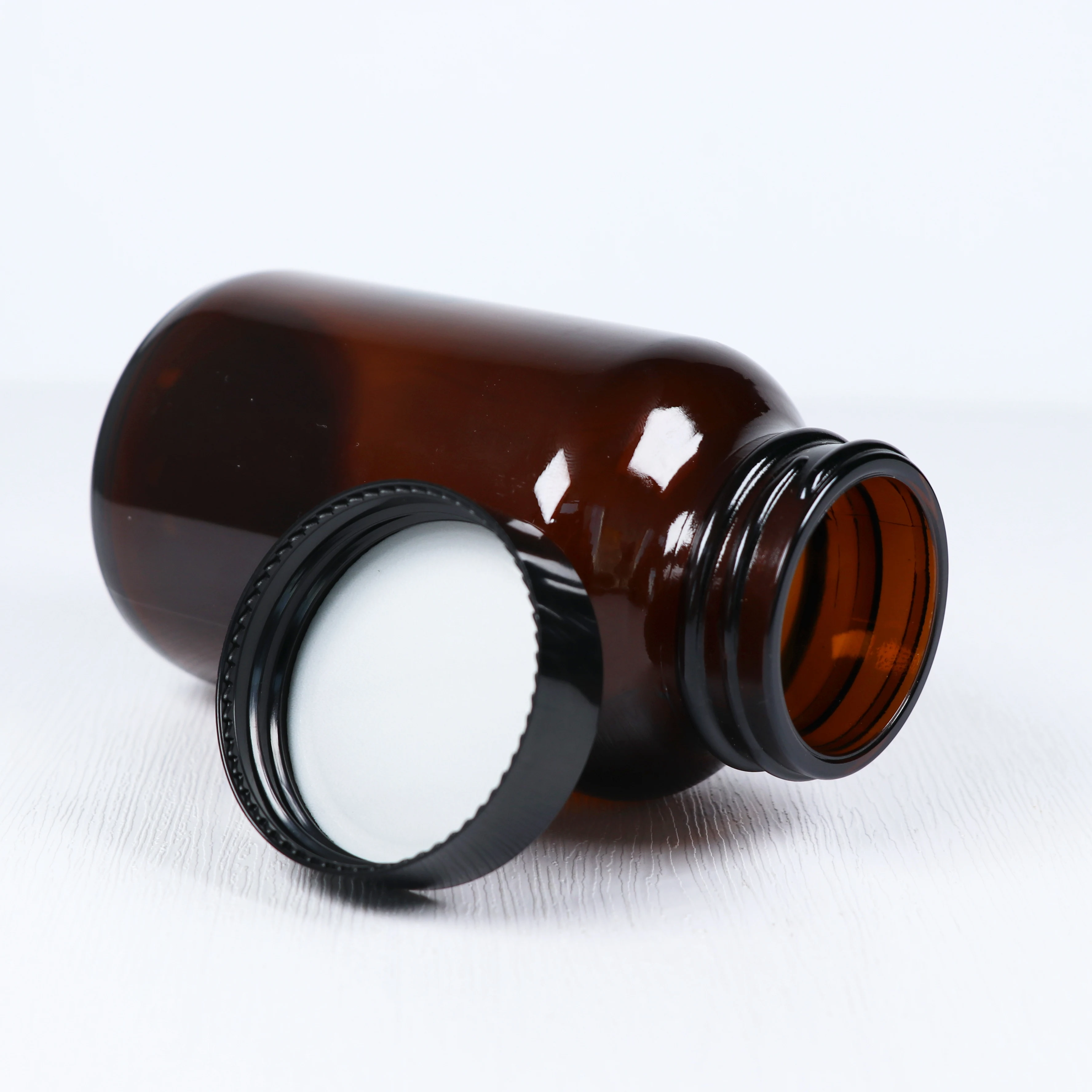 High Quality Pharmaceutical Wide Mouth Amber Glass Bottle Frosted Medicine Pill Supplement