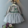 Girl Princess Skirt False Two Pieces Of Retro Grid Patchwork Multi-Layer Mesh Fashion Fashion Little Girls Tutu Skirt