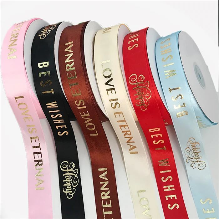 Customized Gold Foil Printing Satin Ribbon With Custommade Logo Buy