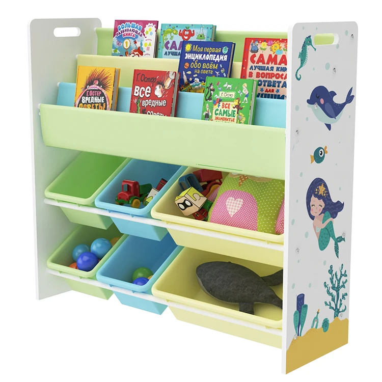 Monarch Super Kids Brick Shelf 6 Bin Storage Organiser with Construction Playtop 