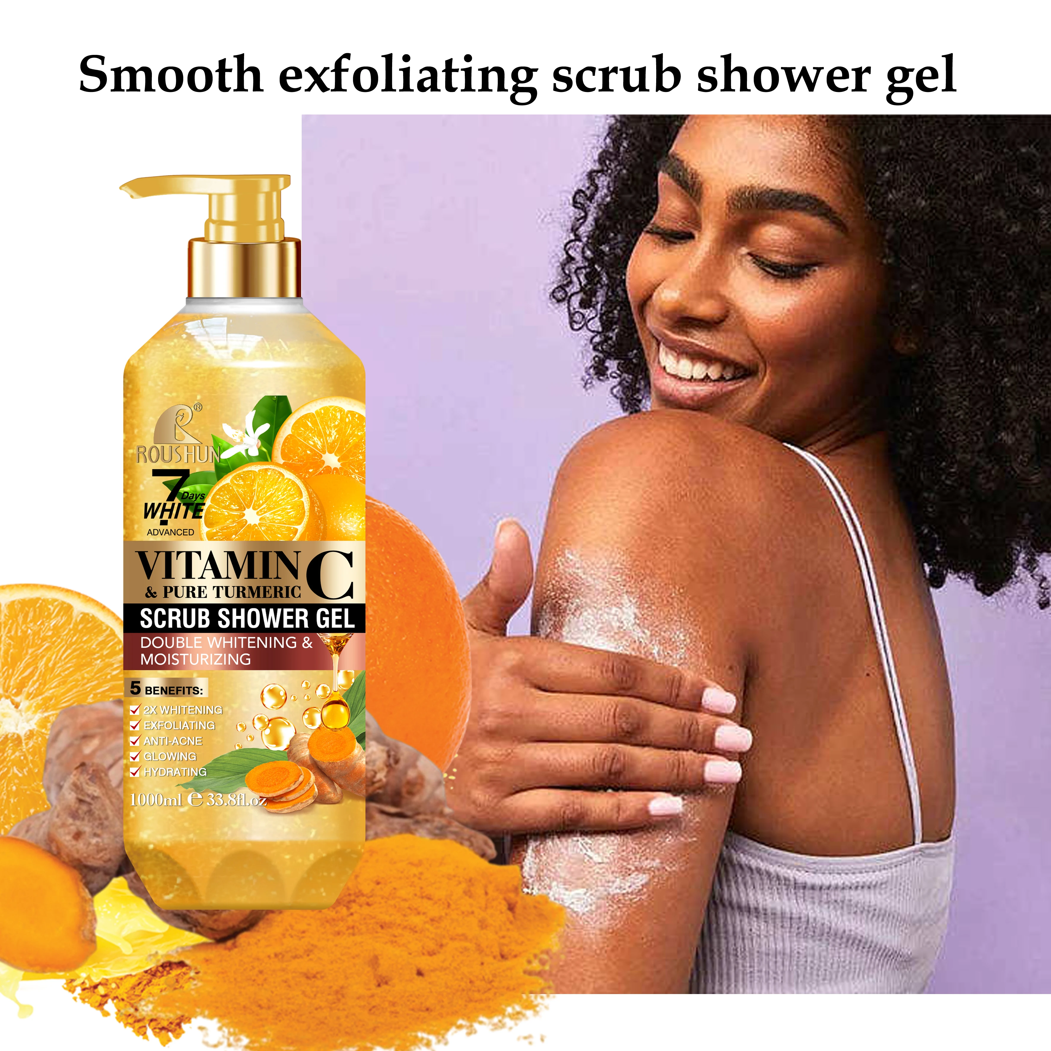 Roushun Vitamin C &pure Turmeric Scrub Shower Gel Double Whitening