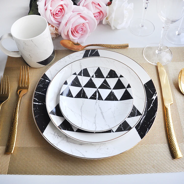 gold rim bone china dinnerware set white and black porcelain dinner