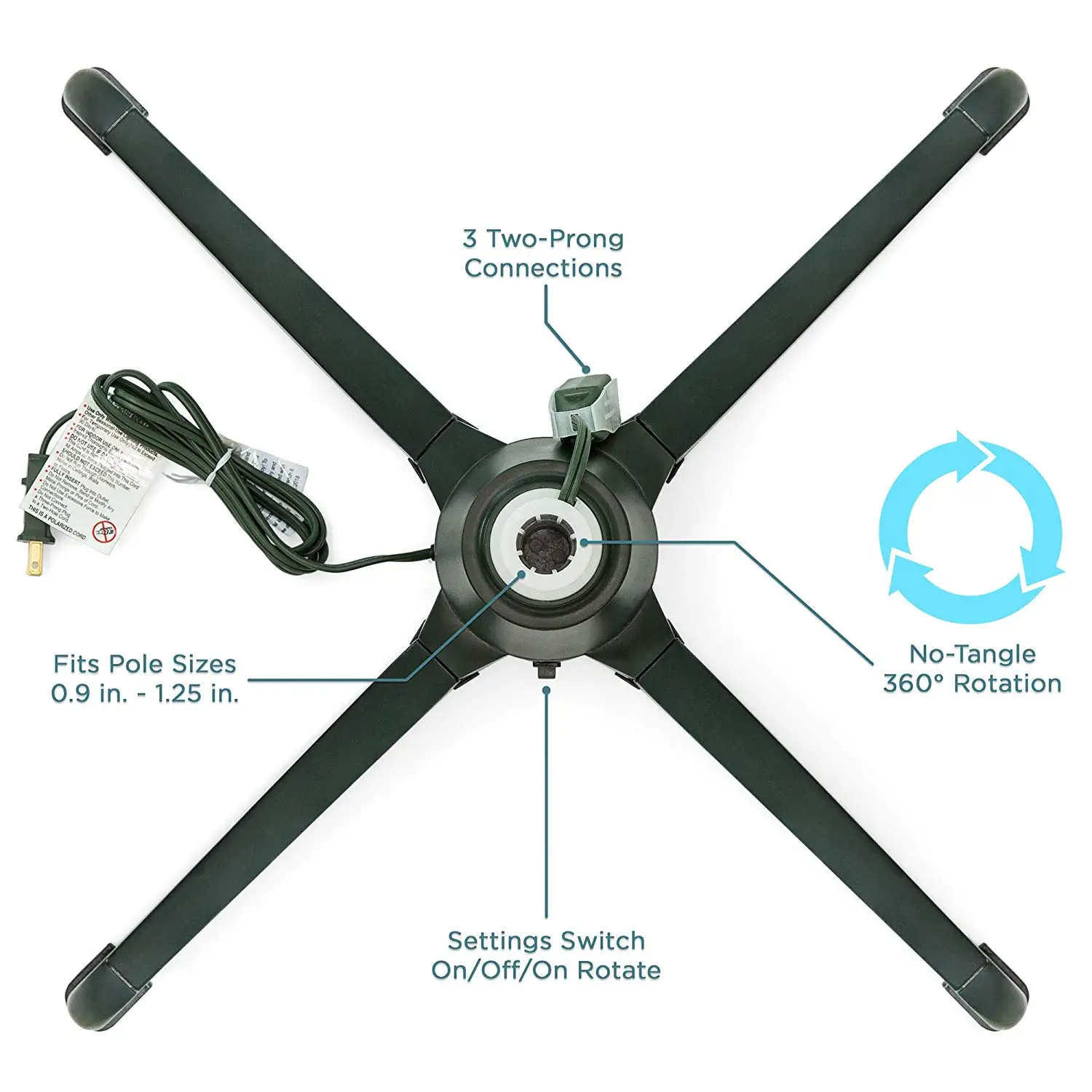 Support Rotatif Pour Sapin De Noël Électrique - 66 Cm, Rotation 360°, Tronc 2 à 3,2 Cm - 6