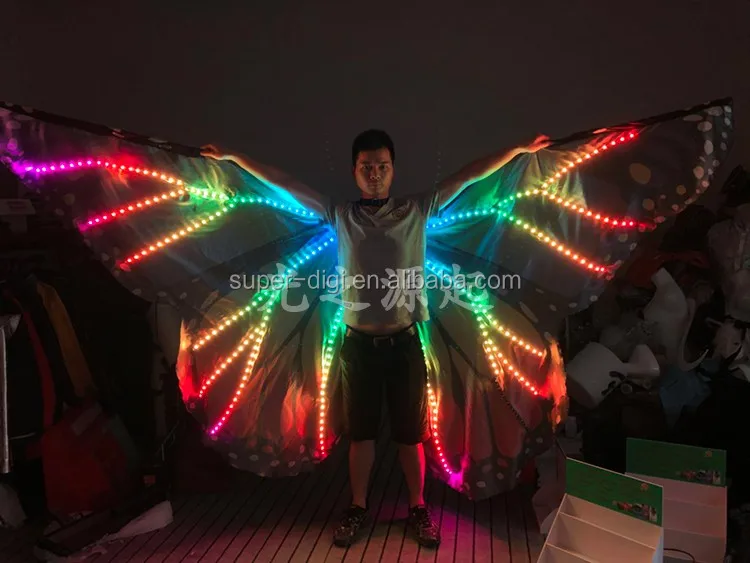Wings 360 LED Luminous Light Up Stage Performance Props White Blue by Haven Shop Dance Fairy Opening Belly Dance LED Isis Wings with Sticks Rods