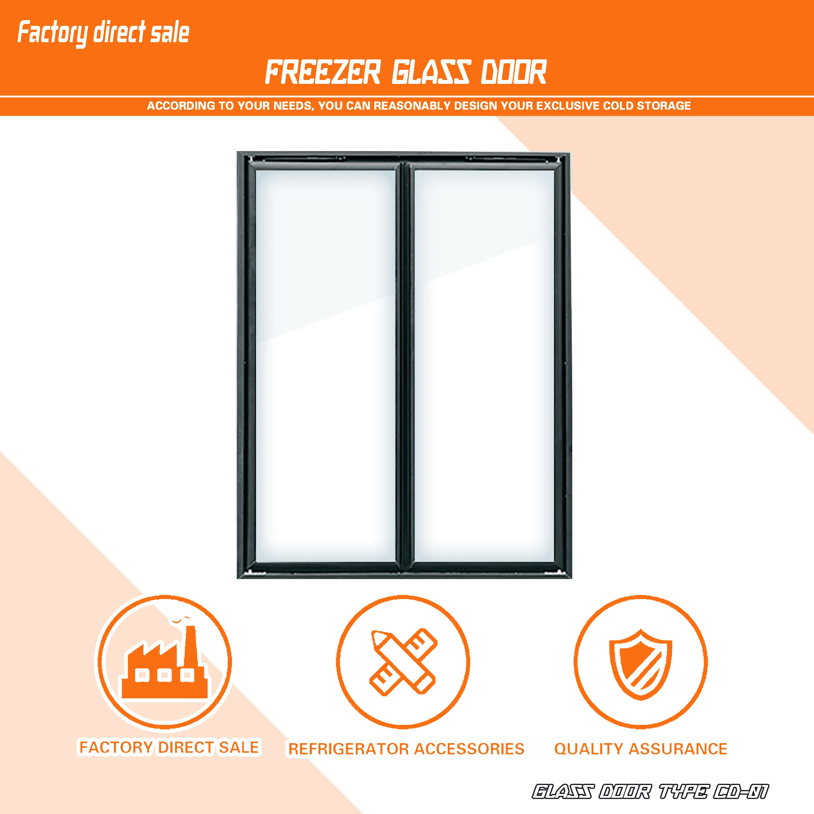 Commercial fridge glass door with frame self closing freezer glass door