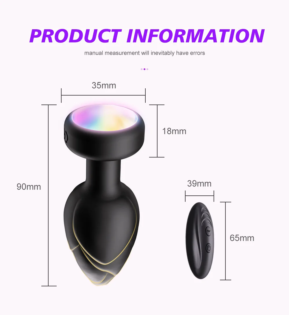 Silicone Anal Vibration Prostate Massager Remote Control Adult G Spot Led Light Anal Plug Sex 1132