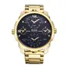 Oulm 3749 luxury golden male quartz watch max price stainless steel band big dial 4 time zones fly business watch kit